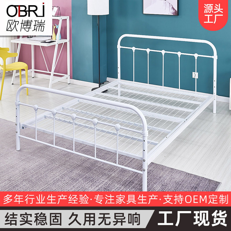 铁板床简约1.5米金属简易单人床公寓楼出租屋1.8米铁架床铁艺床架图片