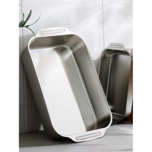 食品级不锈钢带耳方盆商用烤鱼盘海鲜捞汁盘烘烤箱盘装菜火鸡盆子