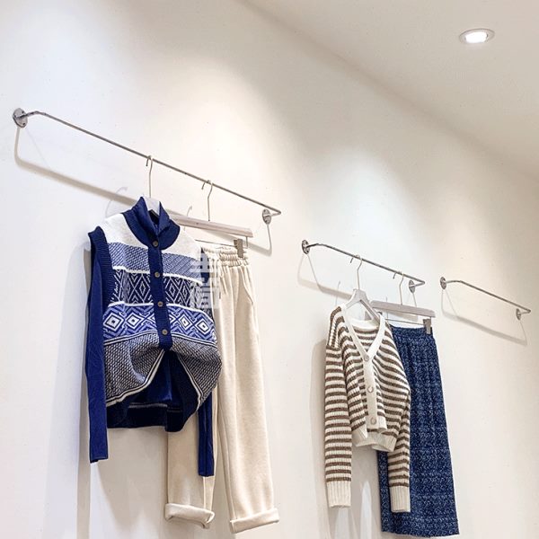 挂衣杆挂壁衣服架挂式服装店展示架上墙正挂男女版架装墙上不锈钢