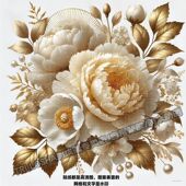 精致香槟色牡丹贴纸墙面客厅卧室衣柜家居遮洞防水贴画冰箱马桶贴