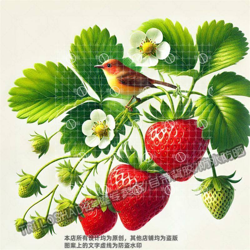 高清喜鹊草莓贴纸冰箱橱柜餐厅酒柜装饰水果草莓贴画墙面门窗贴纸