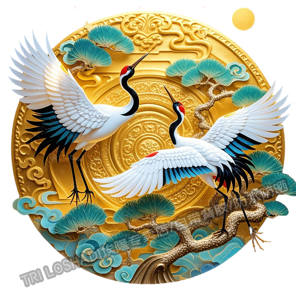 古典中式仙鹤祥云贴纸墙面客厅门窗玄关吉祥如意长寿国潮自粘贴画
