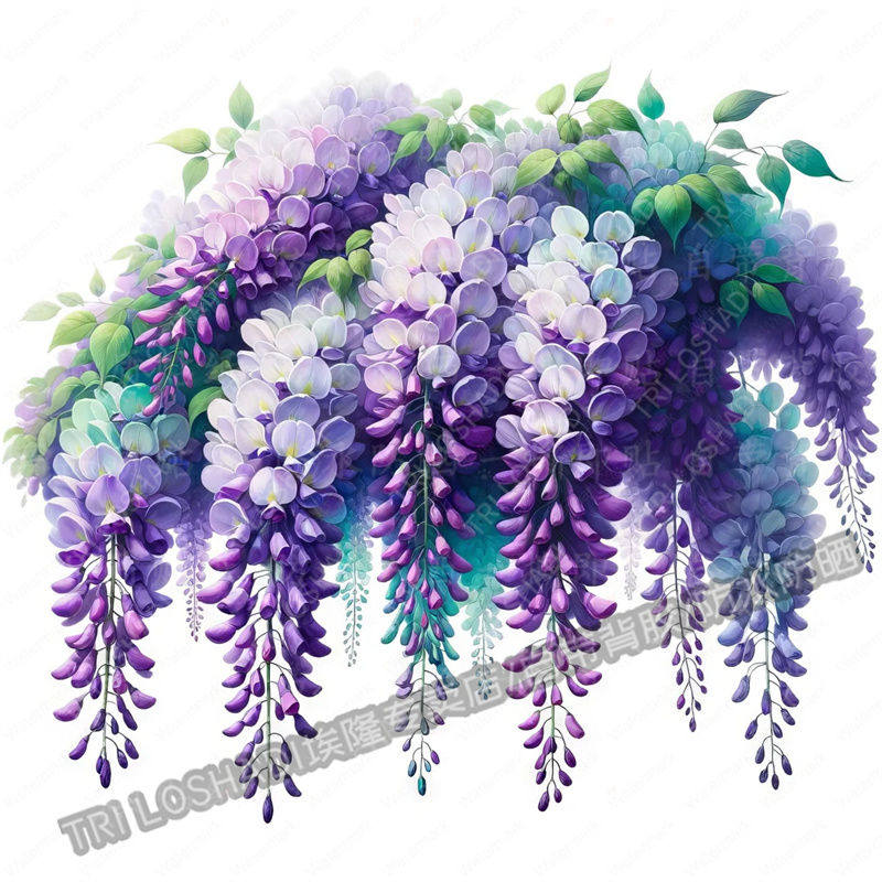 优雅紫藤花唯美花卉自粘贴画墙上门窗遮丑防水贴画冰箱马桶贴纸花