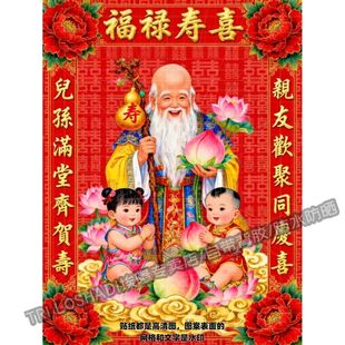 福禄寿喜金童玉女儿孙满堂墙贴壁画客厅卧室墙上门窗过年喜庆贴画