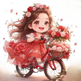 骑车的玫瑰少女汽车电动贴纸冰箱马桶贴画墙面门窗遮瑕可爱贴画纸