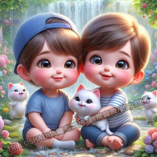 超治愈可爱男孩女孩海报贴画房间墙面门窗宝宝两小无猜防水贴画纸