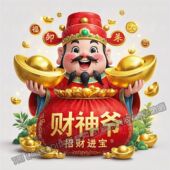 新年福气满满财神爷贴画墙面门窗客厅招财进宝贴画冰箱瓷砖车身贴