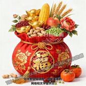 五谷丰登招财纳福福袋贴纸墙面门窗冰箱柜门家居过年福气满满贴画