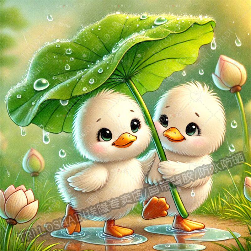 荷叶伞遮雨的小鸭子可爱贴画客厅卧室墙上温馨治愈海报贴纸冰箱贴