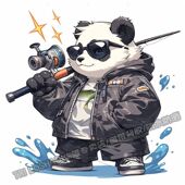 爱钓鱼 饰贴画车身防水帅气贴纸电动车摩托 炫酷熊猫贴画钓鱼箱装