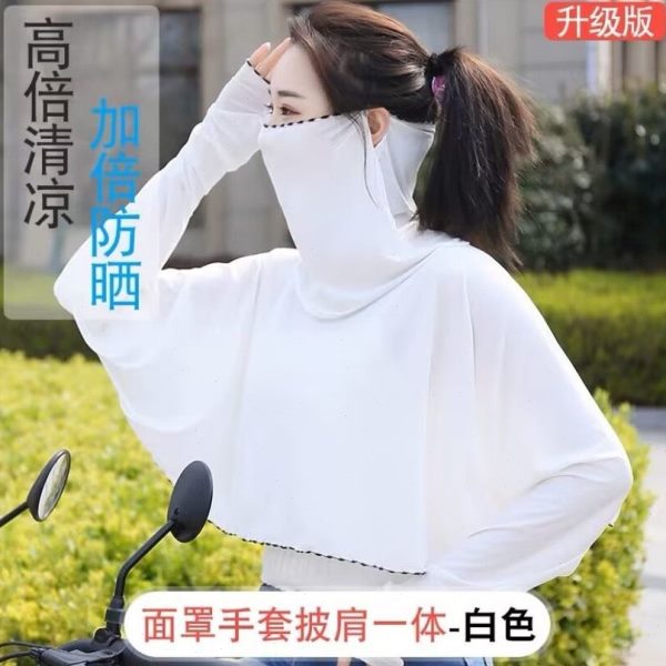夏季薄款耳夏防晒服防紫外线披肩短款透气骑车长袖冰丝防晒衣女挂
