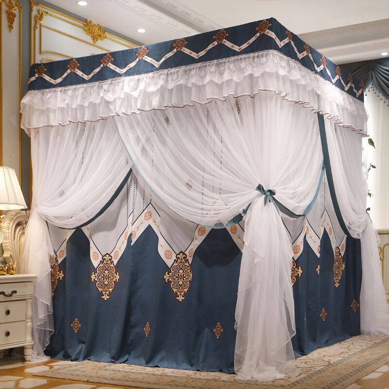 蚊帐床帘双层一体家用欧式公主风遮光床幔1.8米加密1.5m2米带支架