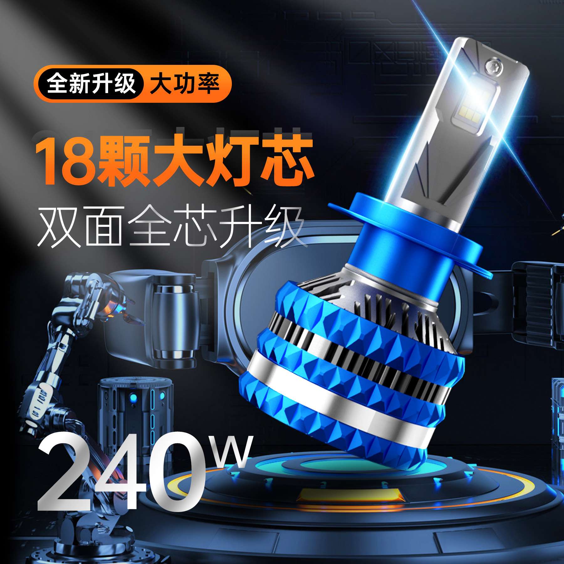 新款S15汽车前照灯240W超强解码聚光远近光一体H4 H7汽车led大灯