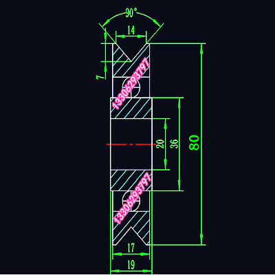 导向滑轮V槽型滑轮带槽轴承内20mm外径80mm外圈17mm内圈19mmV宽14
