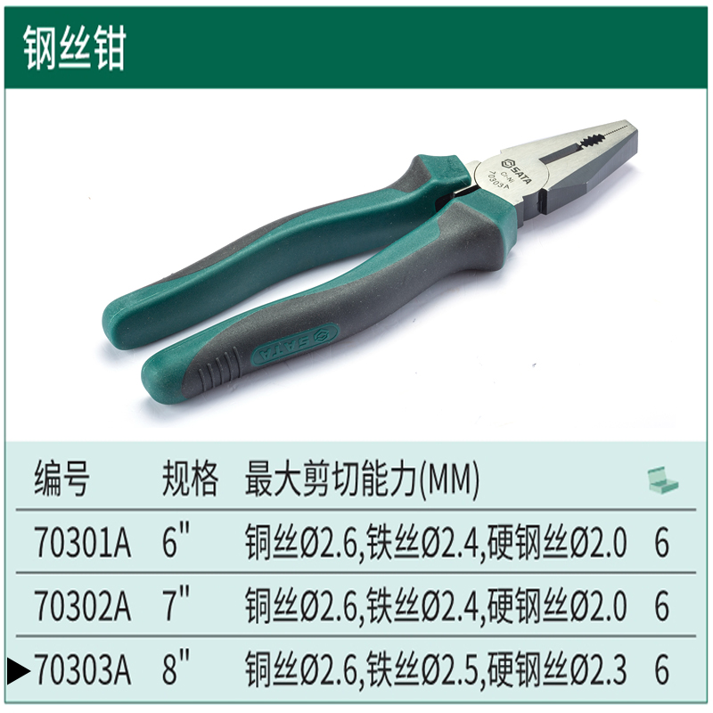 世达钢丝钳6/7/8寸省力型老虎钳多功能断线钳子工具7030T1A/70303