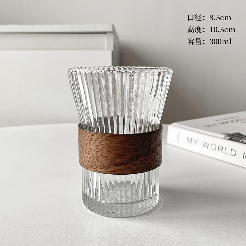 中式竖条纹玻璃杯防烫隔热家用客玻璃杯