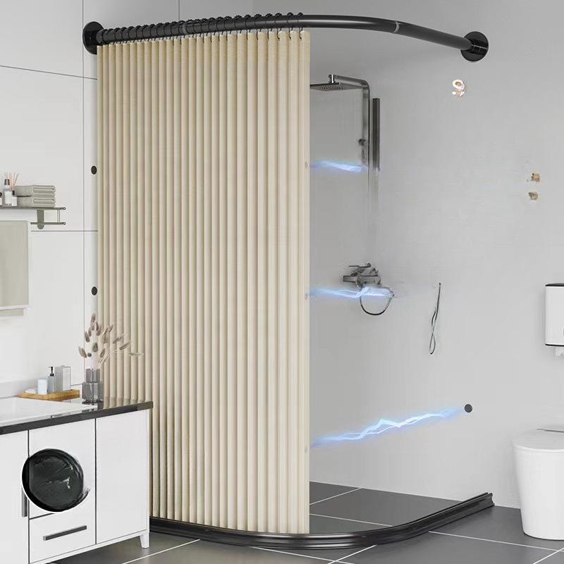 弧形折叠浴帘磁吸浴帘套装L形淋浴房卫生间隔断帘加厚防水浴室帘