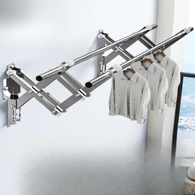 阳台窗外伸缩晾衣杆衣架户外推拉晒衣架不锈钢折叠晾衣杆室外凉衣