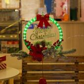 圣诞节发光花环门挂Merry Christmas圣诞花圈装 饰小夜灯LED氛围灯