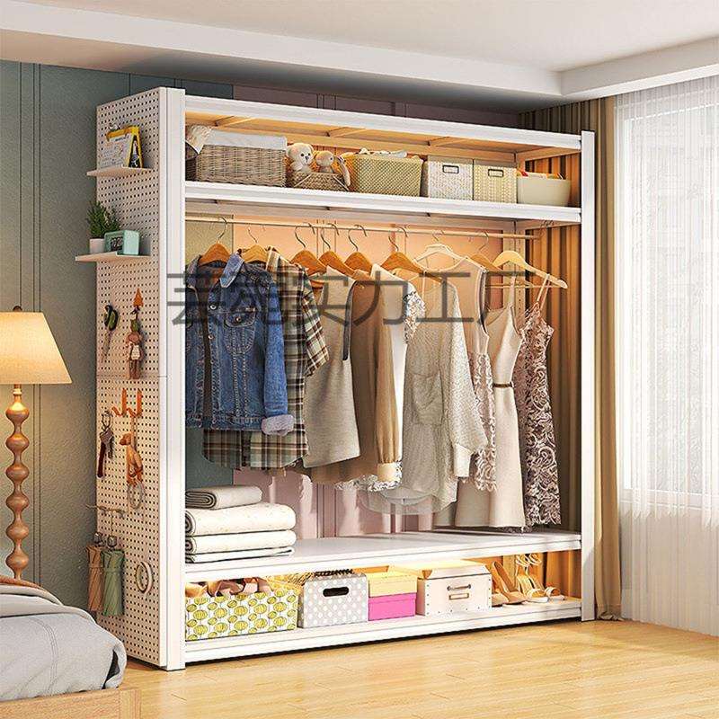 衣柜衣架货架防尘帘开放式衣帽间卧室简易角钢家用落地多层置物架