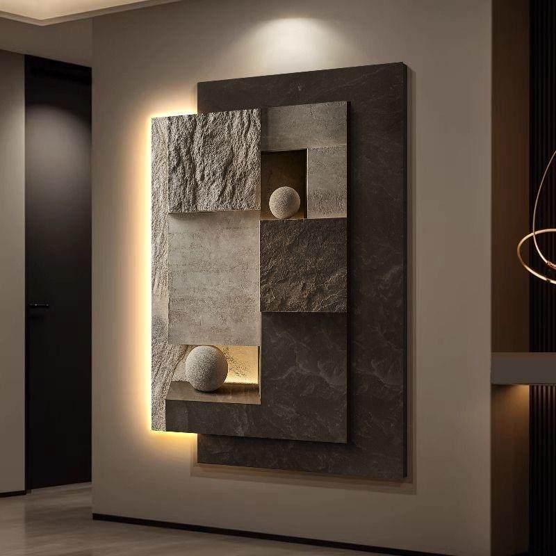 轻奢高级感玄关装饰画抽象几何走廊过道挂画客厅入户门砂岩壁灯画