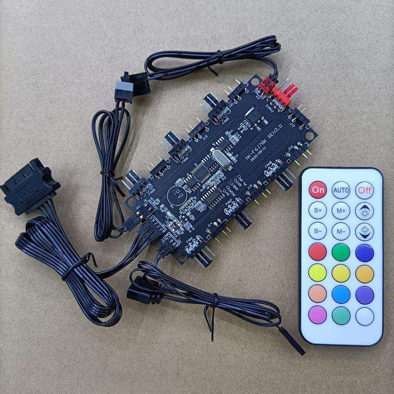 PWM温控控制器 ARGB集线器 5V3针神光同步遥控电脑机箱风扇分线器