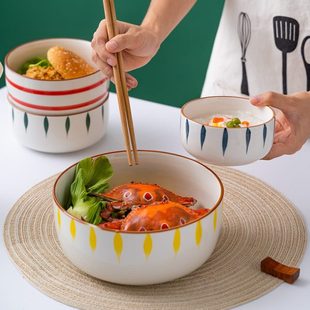 彩日式 甜品碗陶瓷把颜值单焗饭碗高手绘盘碗手沙拉碗2023家用新款