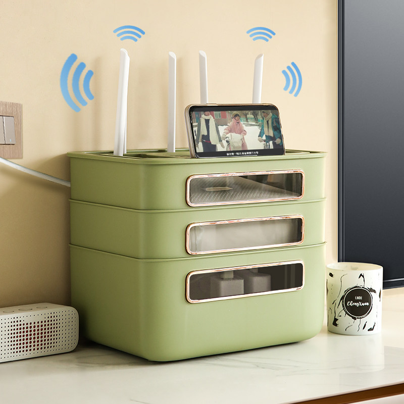 wifi路由器收纳盒电线插线板插座置物架电M视机顶盒光猫电源线遮