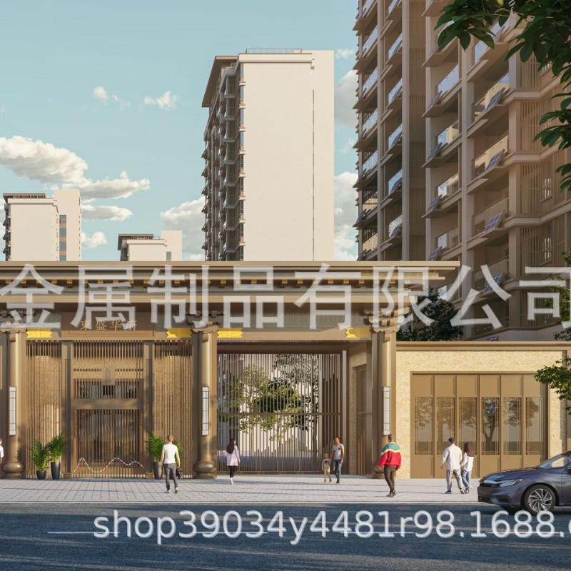 国风古韵仿铜不锈钢门楼装饰工程中式小区大门钢结构源头厂家