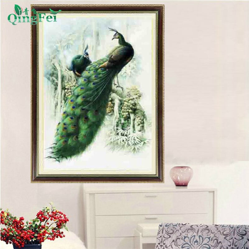 青飞精准印布世界名画孔雀十字绣吉祥玫瑰富贵孔雀客厅钻石画