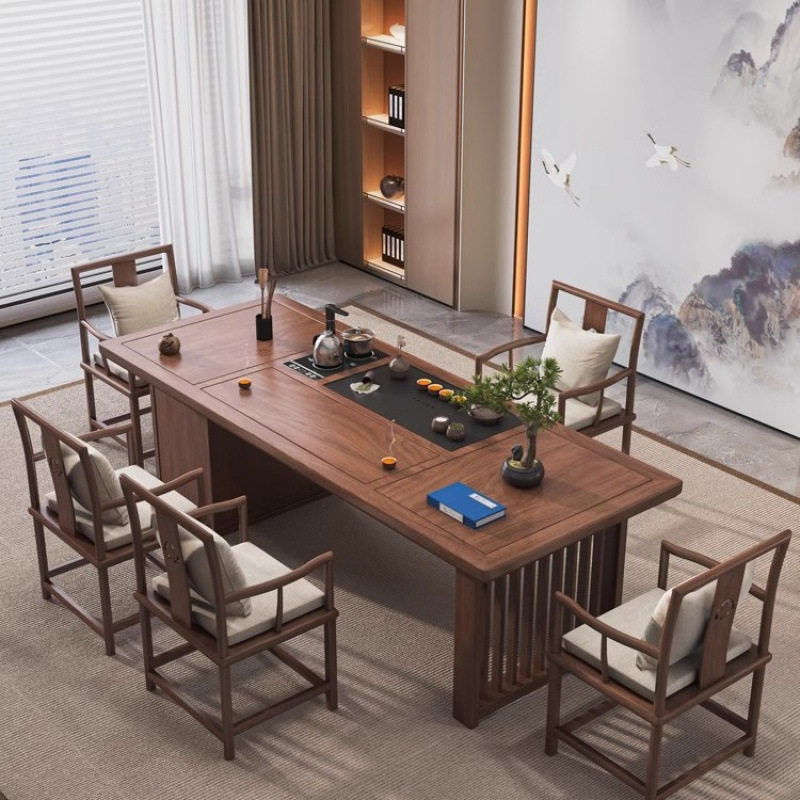 原木实木大板茶桌椅组合新中式功夫泡茶桌现代整套茶台喝茶桌