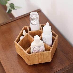 工厂六角形竹制旋转收纳盒书房客厅办公室桌面多功能杂物储物