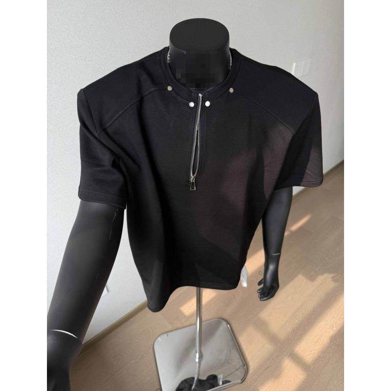 铆钉垫肩短袖男夏季半拉链衣服美式高街重磅半截袖设计感小众T恤,鲜花速递/花卉仿真/绿植园艺,割草机/草坪机,淘宝优惠券,粉丝福利购,淘宝优惠卷