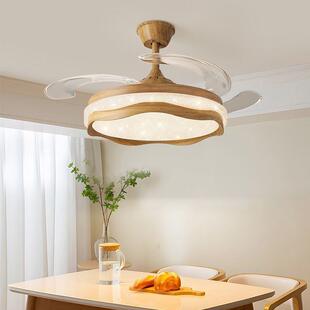 风扇灯餐吊中古风风扇灯隐形静音一体电扇餐厅卧室光谱护眼吊灯
