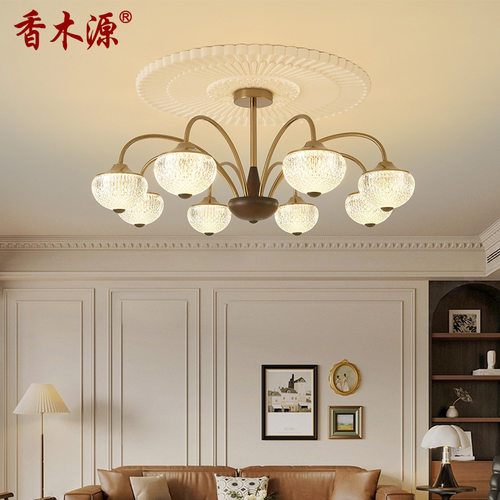 法式中古客厅吊灯餐厅书房胡桃木色美式复古vintage卧室灯具3624
