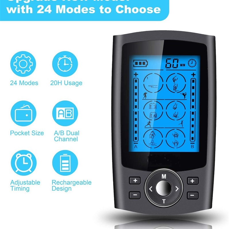 Xpoint TENS EMS肌肉刺激器24种模式10个电极垫背部肩部颈部缓解