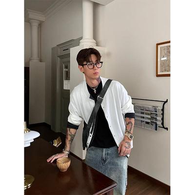 春秋季新款假两件毛衣男款开衫外套韩版薄款针织衫男休闲百搭上衣