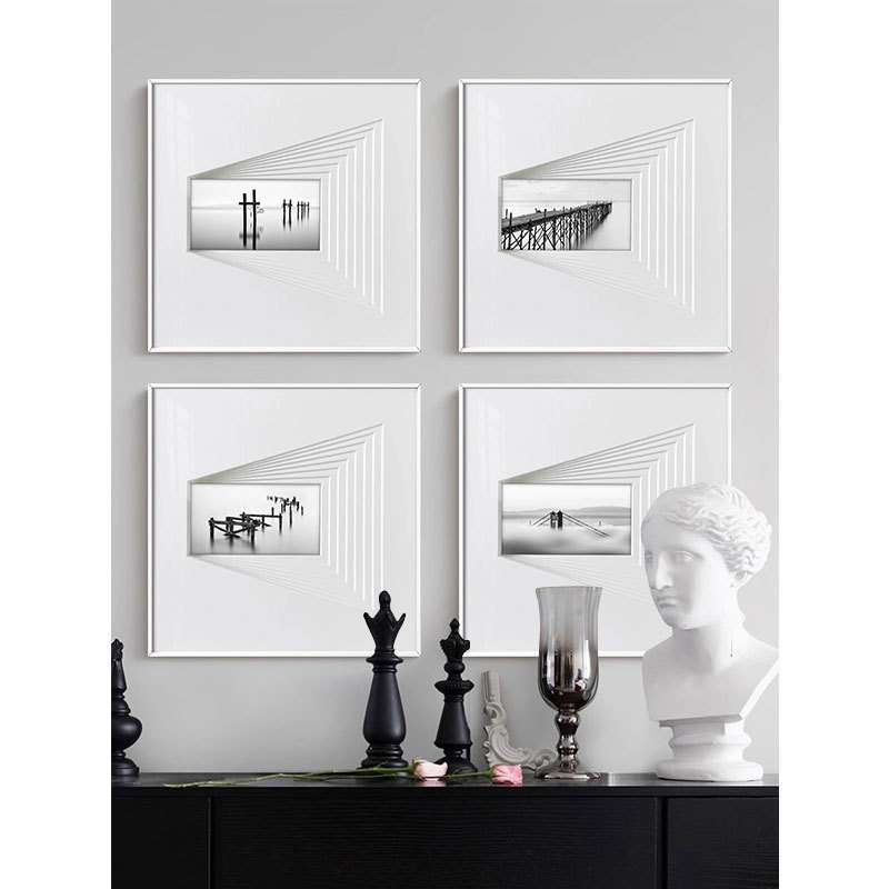 现代简约客厅装饰画多层3D立体壁画黑白玄关餐厅卧室书房组合挂画图片