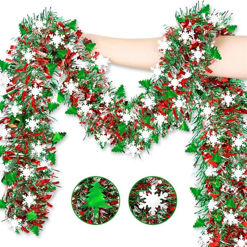 New Christmas Decor Tinsel Garland White Snowflake Ribbon