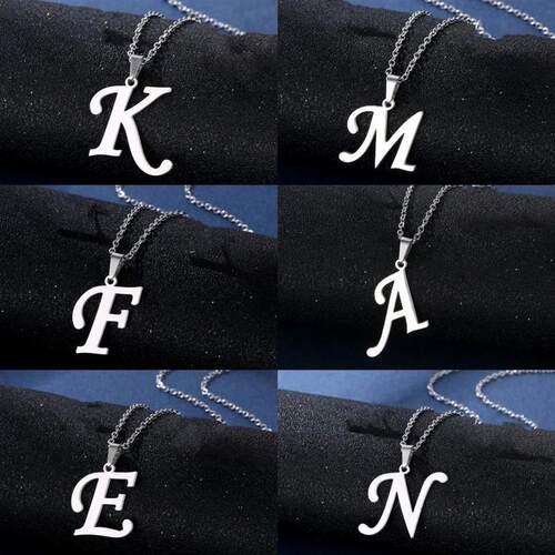 Fashion Letters A-Z Necklace for Women Men Stainless Steel