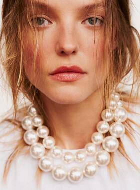 欧美轻奢高级感仿珍珠项链 气质百搭多层冷淡风巴洛克颈链