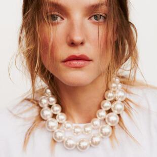 欧美轻奢高级感仿珍珠项链 气质百搭多层冷淡风巴洛克颈链