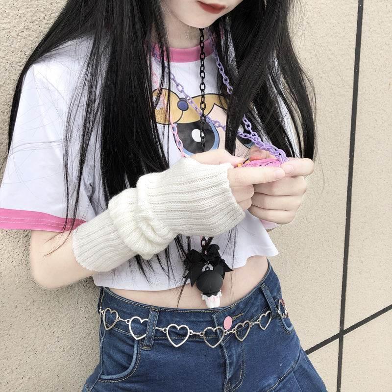 Y2K Lolita Fingerless Gloves Arm Warmers Gothic Women Knitte