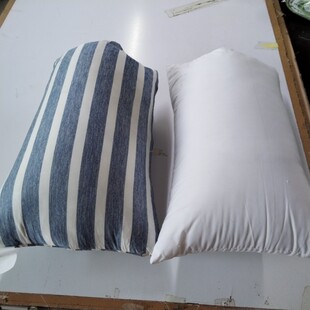 单双人枕头纯棉白枕芯蓝条冷感抱枕一体不可拆有小脏可洗2个