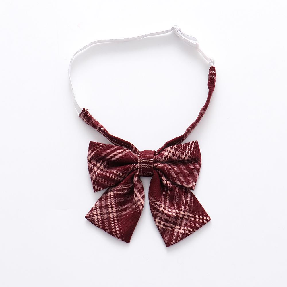 新款jk制服领结学生学生蝴蝶结衬衫制服配件豆沙红间黄格领结