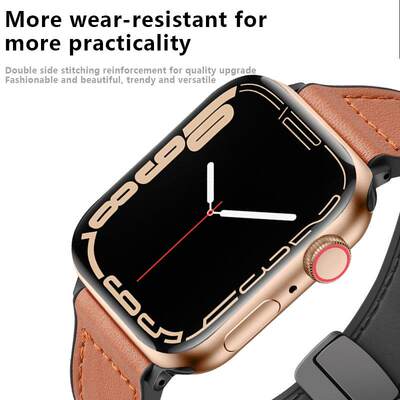 适用 Watch8磁吸扣硅胶贴皮表带iwatch765432SE真皮腕带