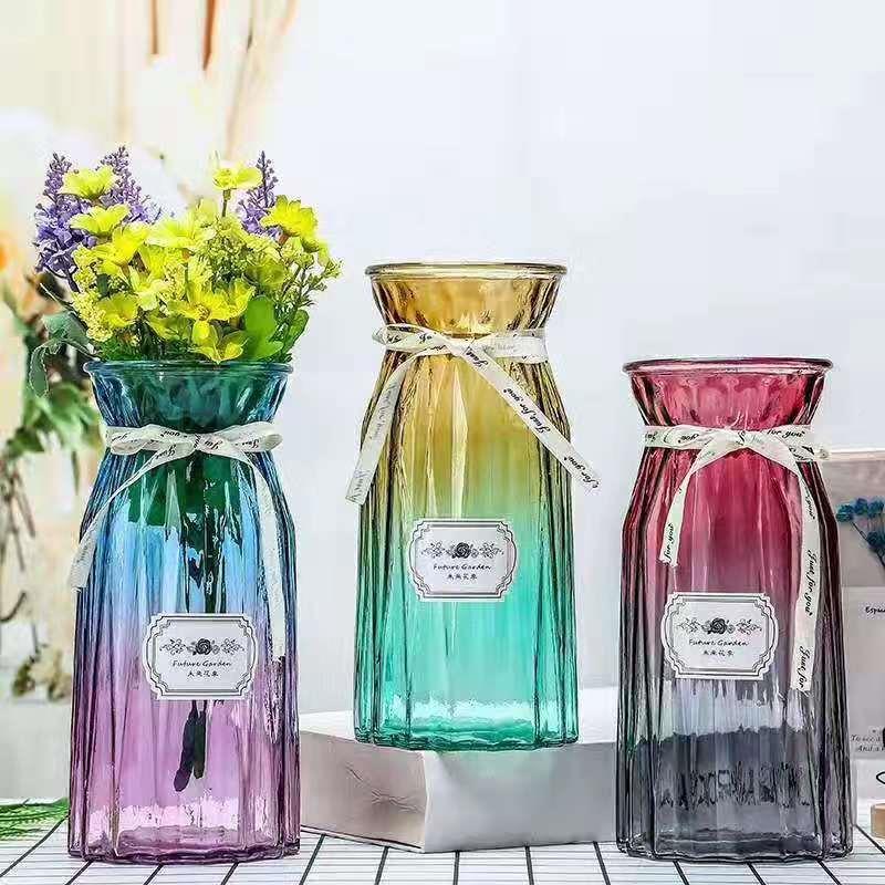 欧式简约竖棱插花花瓶创意透明花瓶摆件家装饰摆件折纸插花瓶定制