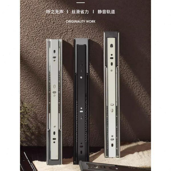 节阻尼导柜子抽屉滑道橱柜滑轨珠滚电脑桌键盘托架导轨卡贝三轨道