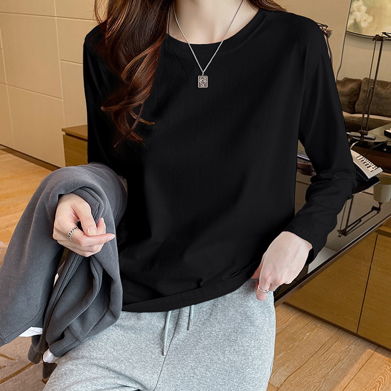 纯棉白色长袖t恤叠穿2023新款时髦洋气上衣秋冬正肩打底衫女内搭