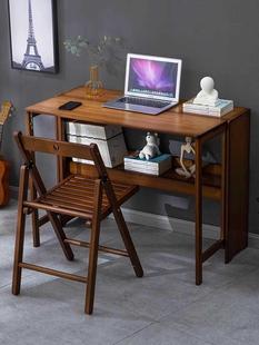 折叠书桌电脑桌子办公桌学生家用小型台式 实木卧室床边写字工作台